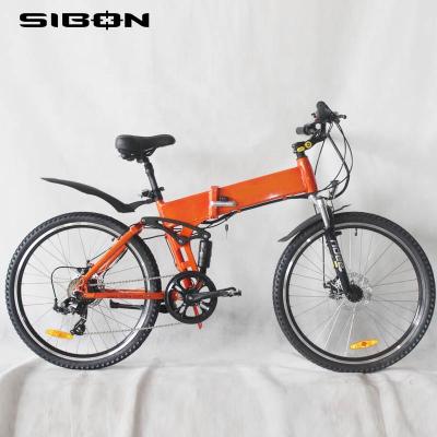 China Orange Brushless Speed Mountain 7 Fork Suspension Motor Disc Brake 250w Smooth Paste Aluminum Alloy SIBON B0510162 Lithium 36v Electric Bike Foldable for sale