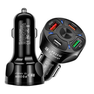 China Wholesale 4 High Speed Ports With QC 3.0 PD USB Port USB C Car Charger Super Double Fast Fast For Mobile Phone Charging In Black And White Color for sale