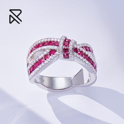 China Customizable Luxury Stone Ribbon Ruby Ring Silver Christmas Wedding Ring High Quality for sale