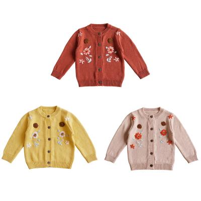 China Simplee kids Baby Girl Thin Sweater Solid Cardigans with embroidery button down for Toddler 0-16Years for sale