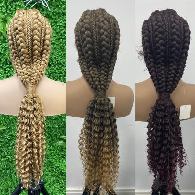 China Braids Hair Wholesale Braids 32inch 4 Synthetic Lace Front Hand Tied High Quality Synthetic Braided Wig Cornrows Braided Wigs lo for sale