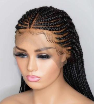 China Wholesale Synthetic Braids Wig Glueless Knotless Cornrow Use Braided Hair Wig Lace Front Wig For Black Women for sale