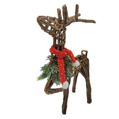 China 2021 Indoor Rattan Custom Products Rattan Christmas Scarf Reindeer Christmas Red Deer Decoration For Indoor for sale