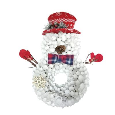 China Natural White Snowman Shape Christmast Ornament Christmas Door Decoration Woodcurl Wreath for sale
