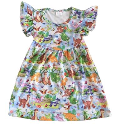 China Hot Sales Summer Baby Clothes Breathable With Dinosaur Print Clothing Children Beads Dress for sale