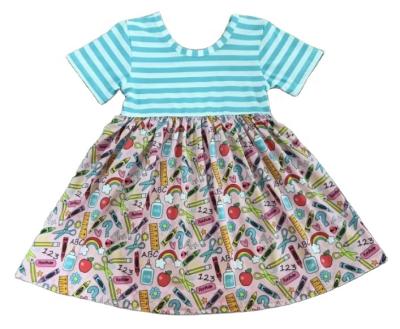 China the latest version of the 2021 fashionable Anti-wrinkle back to school style printed little girl dress for sale