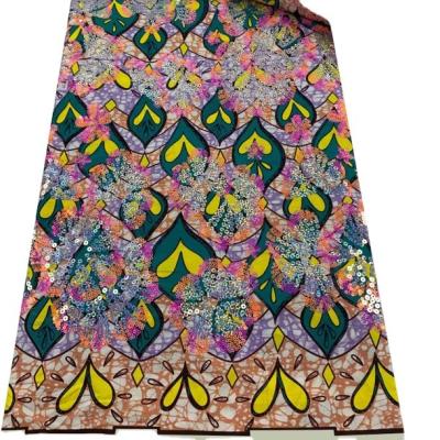 China Supoo Good quality Ankara printed wax fabric with sequins 100% cotton African lace fabric for women clothing for sale