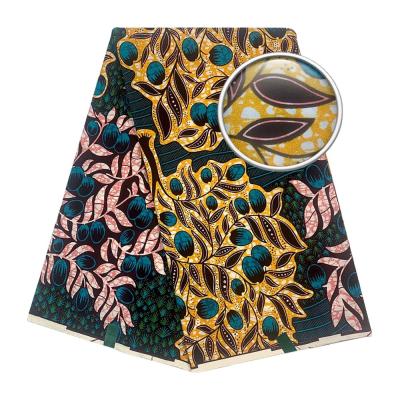 China top fashion 2021 golden wax fabrics / african printed wax fabrics/ glitter wax for sale