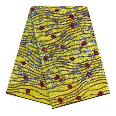 China 2.23 Ankara Fabric Classical Textile Material African Wax for Party Prints Fabric with Sequins 50 Voile Fabric Woven for sale