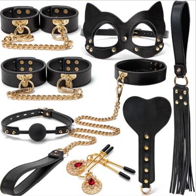 China Adult BDSM Games 8pcs In 1 Black PU Accessories Set For Women Underwear for sale