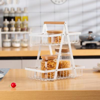 China Cuadro de frutas sostenibles Cestilla de pan Cocina de cableado de metal Estante de almacenamiento 2 Nivel en venta