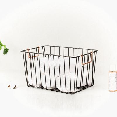 China Bathroom Multifunctional Basket Organiser Drawer Organiser Household Metal Basket With Handle For Sundries for sale