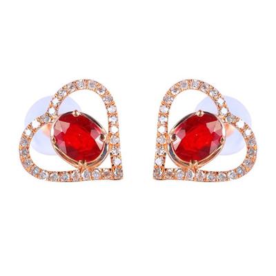 China CLASSIC Pure Natural High Quality Diamond Stud Ruby Earrings 18k Pure Natural Solid Gold Gemstone Love for sale