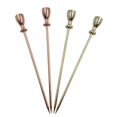 China Stocked 304 Stainless Steel trophy shape design Fruit Cocktail Martini Picks Metal Bar Accessories for sale