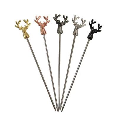 China Stocked 304 Stainless Steel deer shape design Fruit Cocktail Martini Picks Metal Bar Accessories for sale