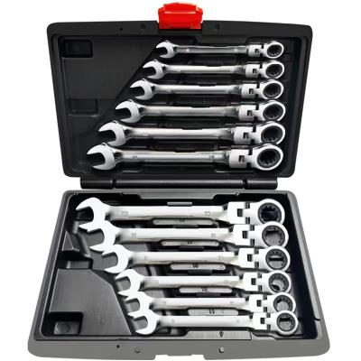China Repair Used 12pcs flexible head Golden Ratchet wrench 72teeth Ratchet Wrench Set for Auto Repair for sale