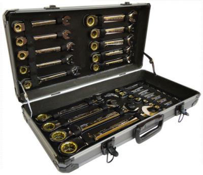 China Repair Used 22pcs black Nickle finish golden Ratchet Combination Spanner Ratchet Wrench Set for Auto Repair for sale
