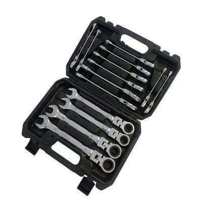 China Repair Used 14pcs flexible head black Nickle finish golden Ratchet Wrench Set for Auto Repair for sale