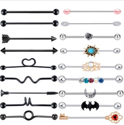 China Vintage UNIQ Industrial Barbell Earrings Piercing Jewelry Stainless Steel Scaffold Piercings Arrow Turquoise Surgical Bar For Women Men for sale