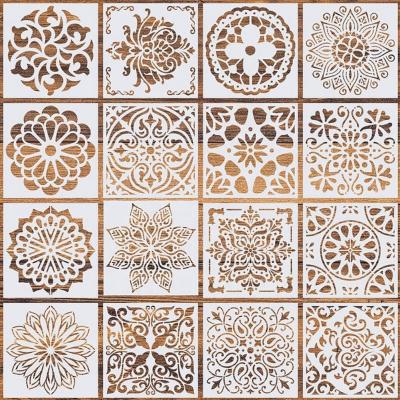 China Reusable Wall Decor 16 pcs (5.9x5.9 inch) Stencils, Mandala Stencils Mandala Dot Painting Stencils for DIY Painting Art Scrapbook for sale
