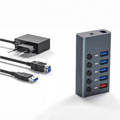 China Wholesale Data Transfer+ 2.4A Charning 4 Independent Factory High Speed 5-in-1 USB Power Switch USB 3.0 Left Hub Docking Station for sale