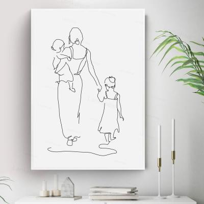 China Abstract Decorative Pictures Art Canvas Print Painting Moder Minimalist Wall Art Line Drawing Posters Abstract of Mother and Daughters Son for sale