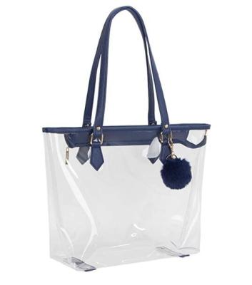 China Transparent PVC Shoulder Handbag Clear Bag Large Clear Bag With Hanging Plush 3 Colors Available for sale