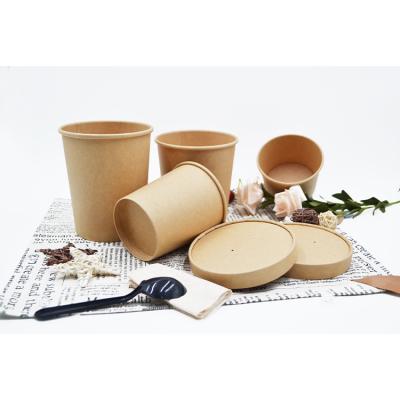 China Brown Disposable Brown Kraft Paper Water Proof Food Bowls Packing Containers Rice Water Paper Soup Biodegradable Salad Bowl With Lid for sale
