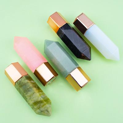 China Whitening Scratch Pink Crystal Facial Beauty Pillar Facial Jade Massage Essential Oil Bottle Wholesale Energy Column Roller 2021 for sale