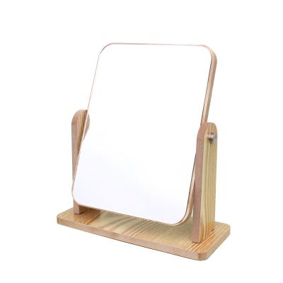 China Custom manufacturers wholesale home square 360 rotating makeup desktop wood mirror for sale