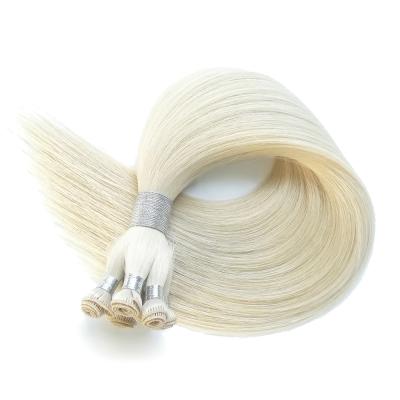 China Right Hand Tied Hair Extensions #60 Weft Platinum Blonde Cuticle Aligned Virgin Remy Weaves Double Drawn Bundles 100% Human Hair 12A for sale