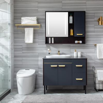China Modern Luxury Hotel Home High Quality Black For Bathroom Cabinet With LED Mirror for sale