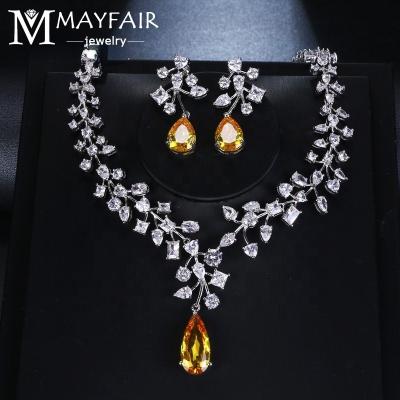 China MAYFAIR Hot Selling Luxury Women Multicolor Crystal Water Drop Cubic Zirconia Necklace Earrings Fashion Jewelry Sets for sale