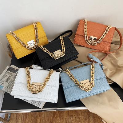 China Fashion 2022 Wholesale Women Crocodile Pattern PU Leather Cross - Stone Print Leather Body Bags Ladies Shoulder Handbags Chains Thick Totes for sale