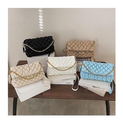 China Fashion Embroidery Ladies Chunky Chain Flap Handle Bags Designer Ruched Messenger Purses Luxury Women Shoulder Handbags 2022 For Women for sale
