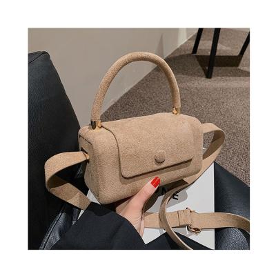 China 2021 Fashion Ladies Suede Women Retro Autumn Winter Boston Handbags Box Shaped Shoulder Messenger Purses Velvet Women Handbags Clutch Bag for sale