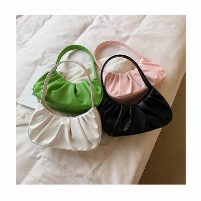 China Ladies Ruched Shoulder Purses for Fashion Armpit Pleated Women 2021 New Summer Solid Color Armpit Bags Pleated Cloud Purses and Handbags for sale