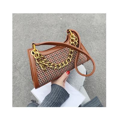 China Fashion Houndstooth Vintage Bags Designer Luxury Handbags Leather Women Shoulder Bag Chain Link Armpit Bags Plaid Totes for sale