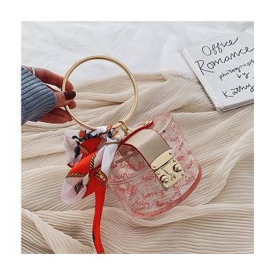 China Fashion Summer Jelly Love Bear Print Tote Bag Transparent Clear Women Shoulder Cross - Bag 2020 Round Body Bag Metal Handle Handbag for sale