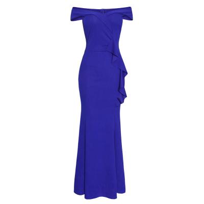 China New One Line Collar Anti-Static Trimming Dress Pleated Split Skirt Fishtail Dress Plus Size Party Dresses for sale