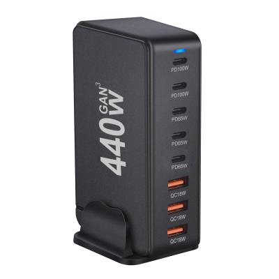 China 440W GaN Fast Charger 8 Port USB HUB PD/PPS Ondersteuning voor laptop/tablet/smartphone Te koop