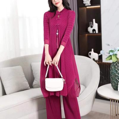 China Latest fashion breathable yarn pleated excellent crepe ladies skirts, hot sale ladies stand up collar suits casual jumpsuits, for sale