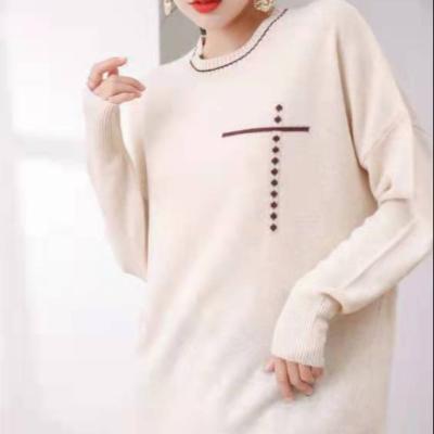 China Customized fashion breathable knit sweater, simple and elegant flower graphics knitted pullovers, stylish ladies' sweaters for sale