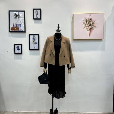 China New fashion business fashion ladies fabric cashmere woolen collar double-sided handmade wholesale viable suit short jacket for sale