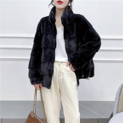 China Sustainable Mink Fleece Winter Ladies Coat Mink Leisure Zipper Stand Collar Ladies Coat for sale