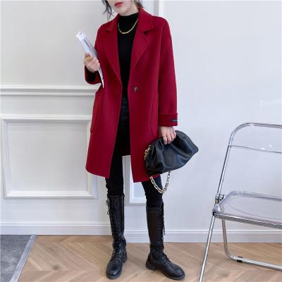 China 2021 autumn and winter ladies coat double-sided wool plaid mid length British casual coat for sale