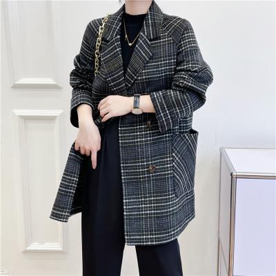 China Elegant and fashionable solid color double-sided cross ladies suit collar plaid cashmere viable casual jacket for sale