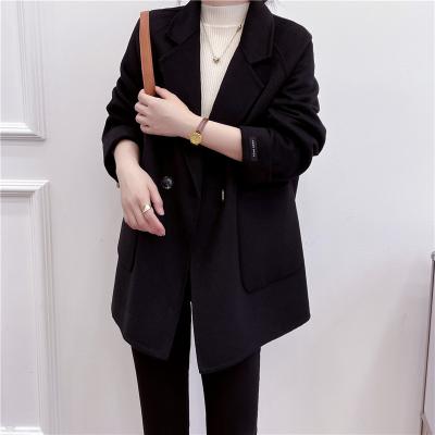 China Customized viable fashion cashmere dishonest jacket, plaid suit collar, solid color cross ladies casual jacket for sale