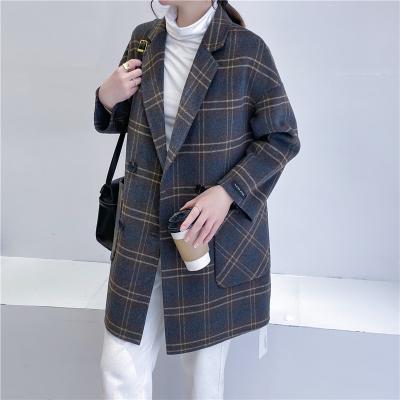 China Customized viable fashion cashmere plaid cashmere suit collar elegant double-sided cross pure color ladies casual jacket for sale