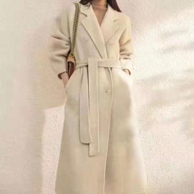 China Elegant and fashionable solid color dishonest cross collar ladies long viable cashmere coat long coat for sale